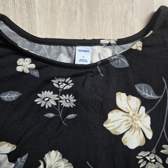Old Navy Floral Swing Dress Womens Soft Jersey Long Sleeve Black Midi Small - Picture 8 of 12